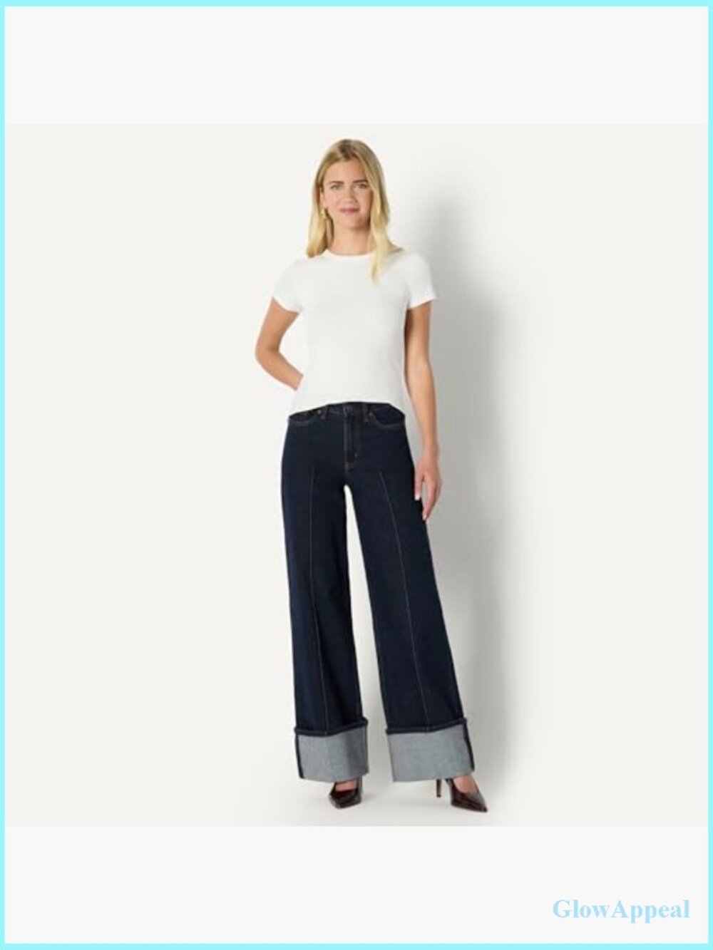 High-Rise Wide Leg Cuffed Jean - Low Stretch Denim - Picture 6 of 7
